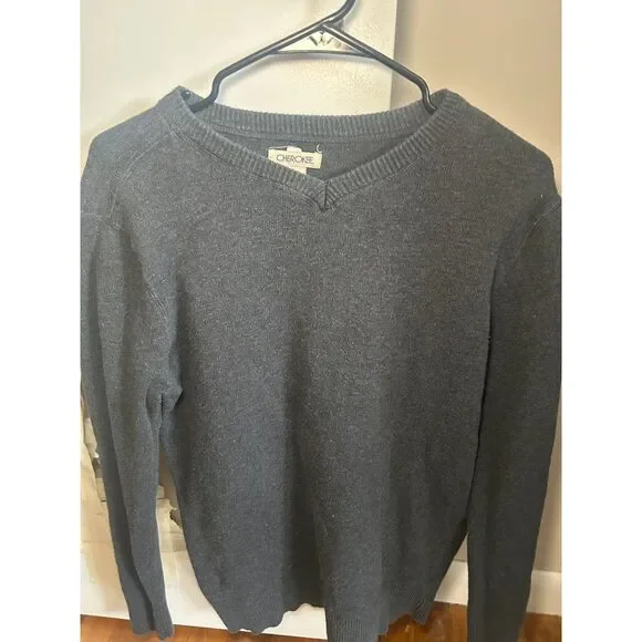Cherokee XL Gray V Neck Pullover Sweater 100% Cotton Classic Fit - Picture 2 of 4